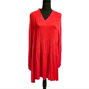 Tees2urdoor Rosie Tiered Ruffle Dress Red 100% Rayon V-neck Size M
